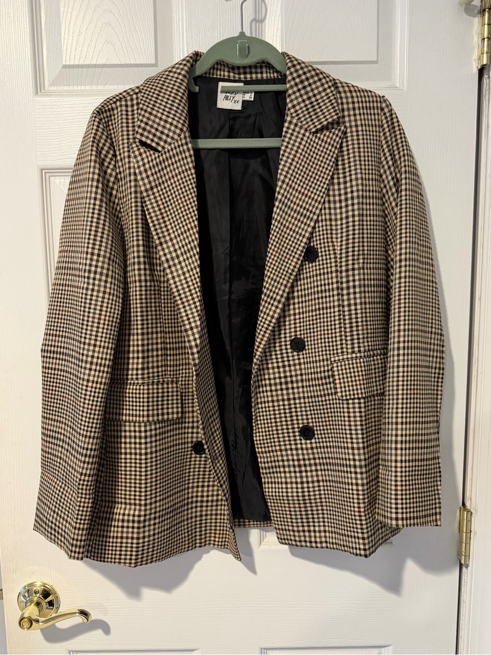 Princess Polly Beige and Black Houndstooth Double-Breasted Blazer